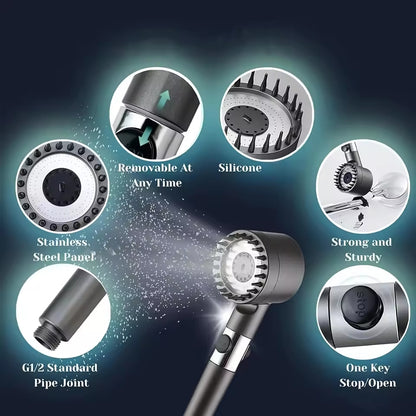 High Pressure Boost Pressure Massage Filter Shower Head with 3 Modes